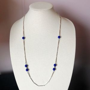 Vintage 1977 Sarah Coventry Silvertone Blue Lucite Beads Necklace